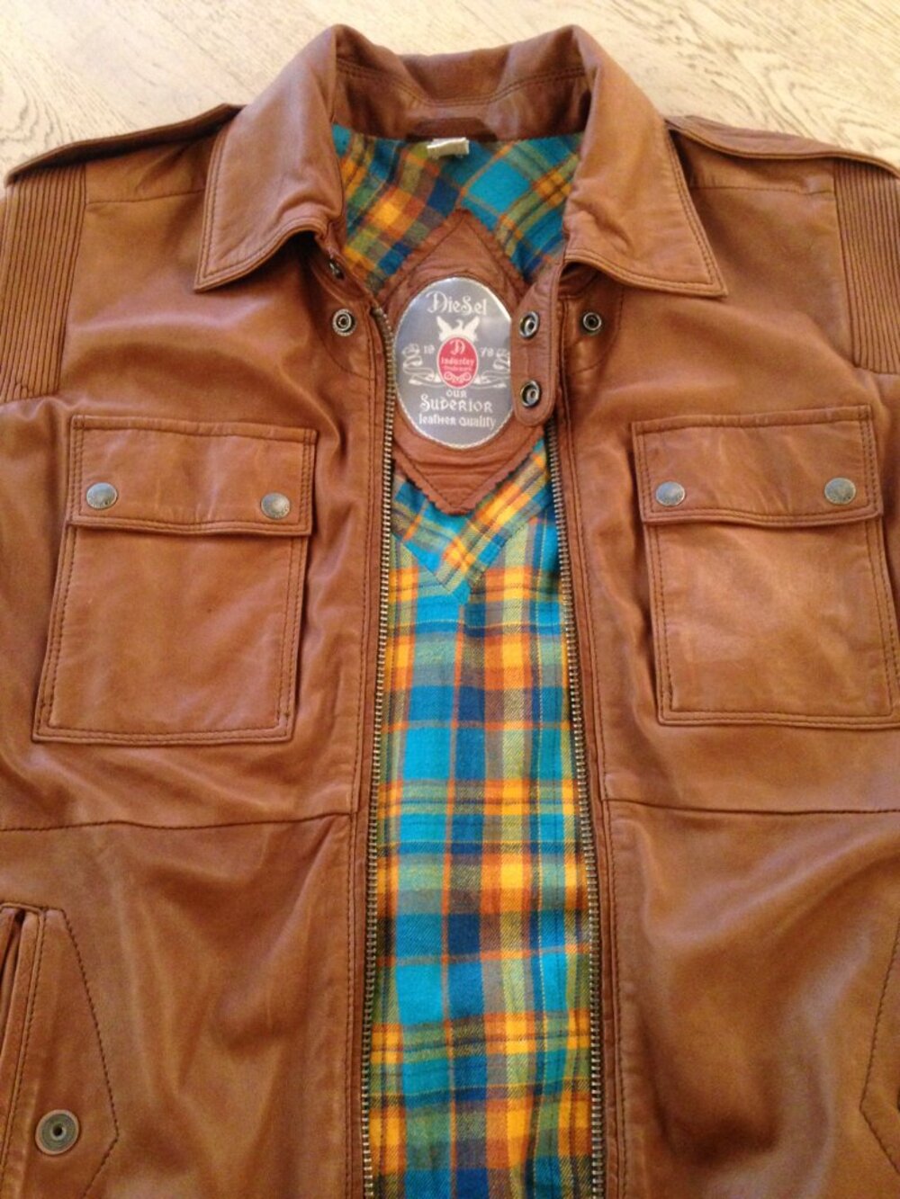 Diesel Lisardo Tan Leather Jacket Medium